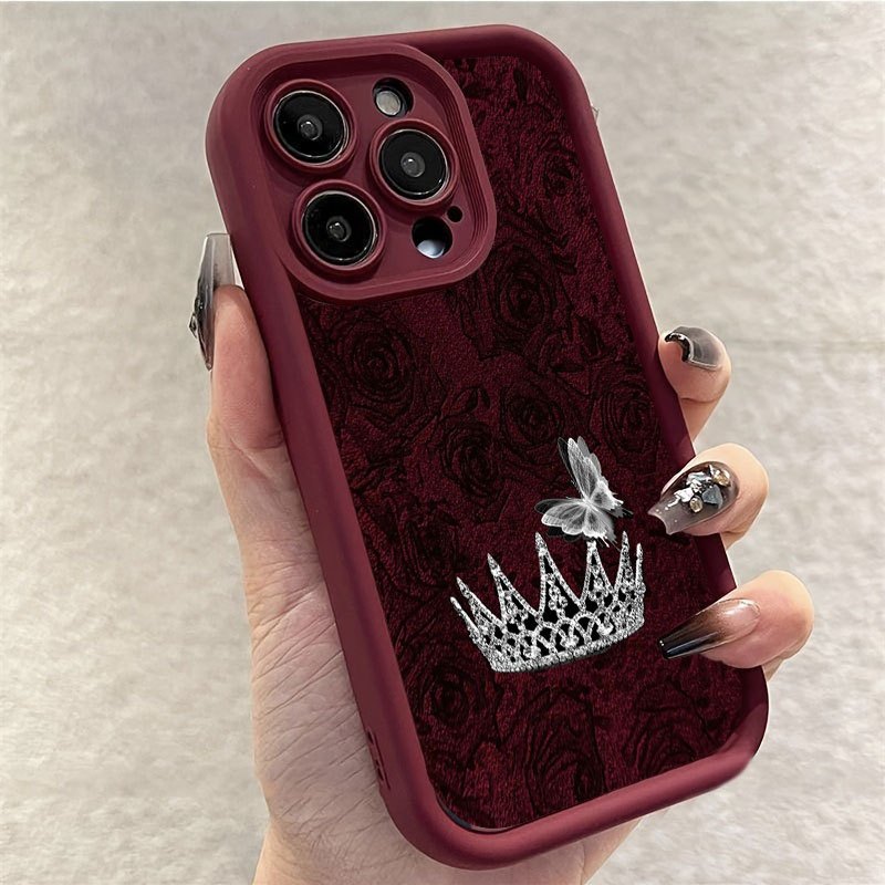 Apple Iphone 15 Pro Max - Casing Telepon Motif Mawar Merah Mahkota