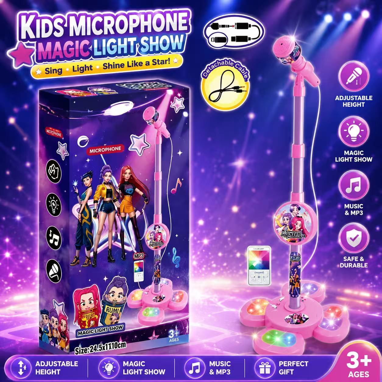 Portable Translator Device - Mikrofon Karaoke dengan Stand, Mesin Musik